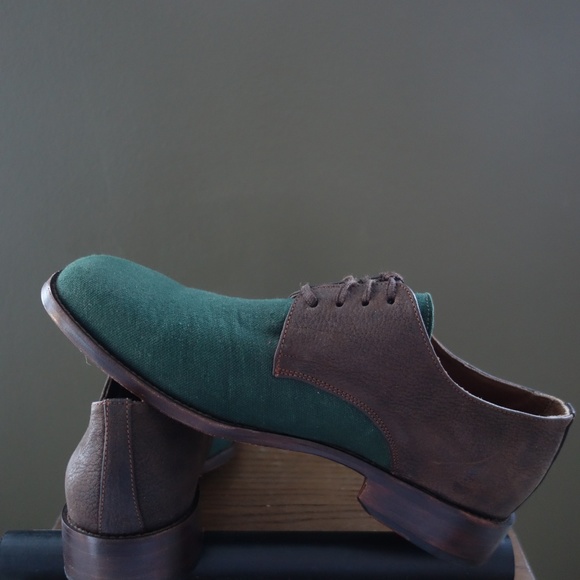 Green Canvas and Leather Esquivel Oxford Shoes
